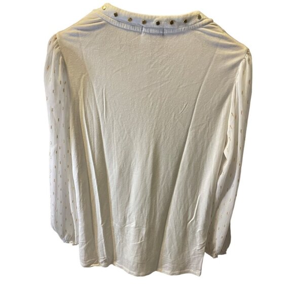 Democracy White Three Quarter Blouson Sleeve Wide V Neck Top SZ Large - Picture 2 of 7